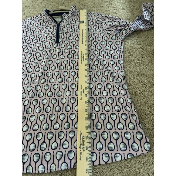 SanSoleil UPF 50+ 1/4 Zip Top with a Pink and Navy Racket Print Size Large Golf - Picture 6 of 9